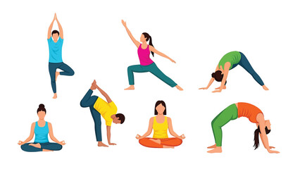 Diverse group of people practicing yoga poses for wellness and mindfulness