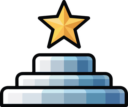 Golden star vector icon on a three tiered pedestal symbolizing achievement success and reward