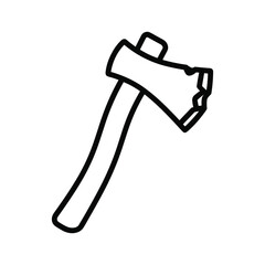Simple line art icon of a woodcutting axe with a damaged blade