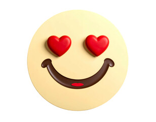 Smiley face with heart eyes, glossy texture, isolated on black