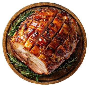 PNG A roasted christmas ham on wood dish food meat traditional.