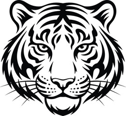 Roaring Tiger Head Vector Illustration in Black and White Tribal Style.