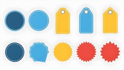 Colorful Flat Price Tag Shapes – Round, Rectangular, Starburst Icons