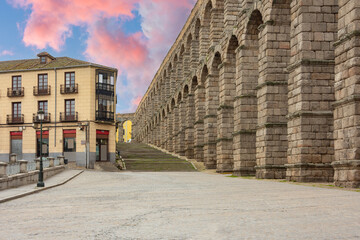 Ancient Roman aqueduct of Segovia in Spain