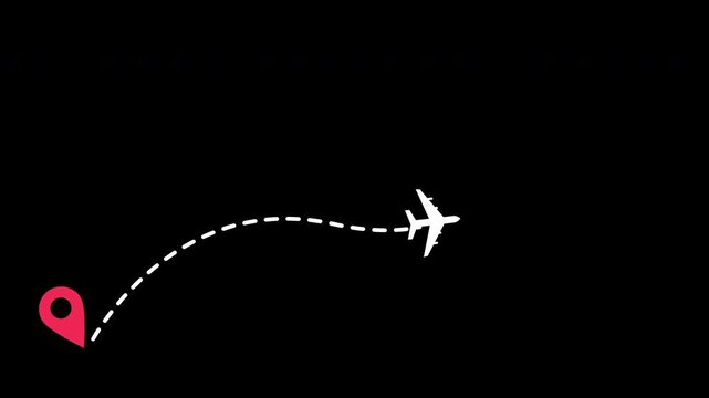 4K airplane line path vector animation for travel and destination routes