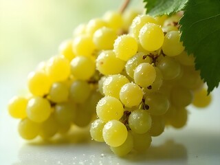 Chardonnay and Riesling Grape Clusters with Dew on Transparent Background – Macro Side View