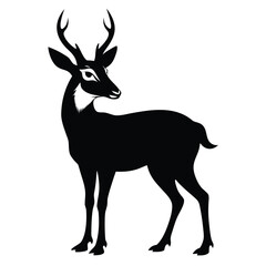 Elegant black silhouette of a pronghorn antelope with antlers