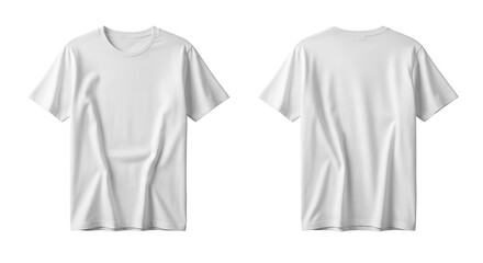 Fototapeta premium Front and back views of a plain white tshirt, empty template for custom design, isolated on white background