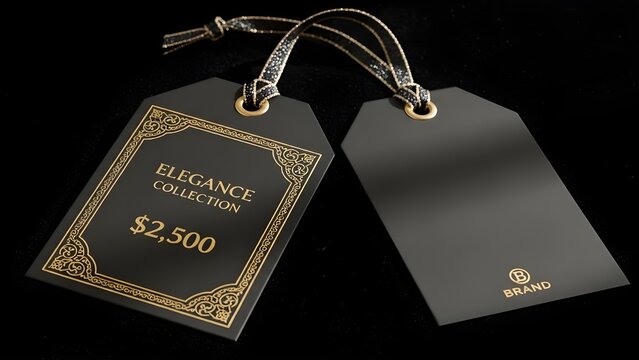Luxury Black and Gold Price Tag Design – Embossed Premium Elegant Label Art - Powered by Adobe