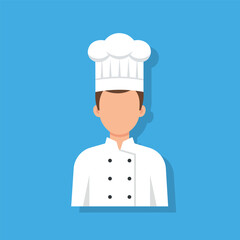 Chef Man Icon Flat Design on Blue Background