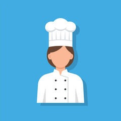 Female Chef Icon Flat Vector Illustration on Blue