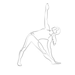 One continuous line drawing on white isolated background. Minimalism linear illustration. woman, yoga, person, fitness, fit, pose, female, sport, girl, health
