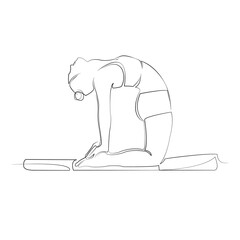 One continuous line drawing on white isolated background. Minimalism linear illustration. woman, person, pose, training, yoga, girl, physical exercise, stretch, bow, gym