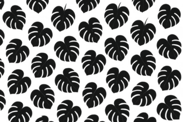 Black monstera leaves forming a seamless tropical pattern. Botanical illustration with a transparent background
