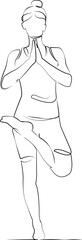 One continuous line drawing on white isolated background. Minimalism linear illustration. person, yoga, pose, exercise, fitness, woman, lifestyle, posture, health, body
