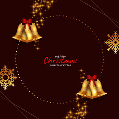 Merry Christmas decorative celebration card with golden Christmas bell
