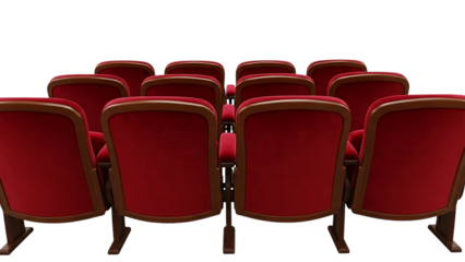 Empty red velvet theater seats in an elegant cinema or auditorium