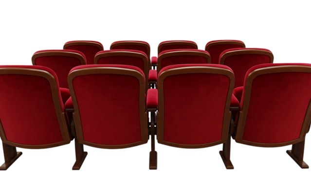 Empty red velvet theater seats in an elegant cinema or auditorium - Powered by Adobe