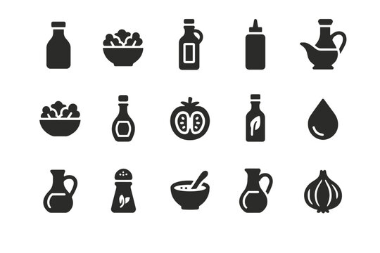 Assorted condiment and sauce icons including bottle and bowl designs