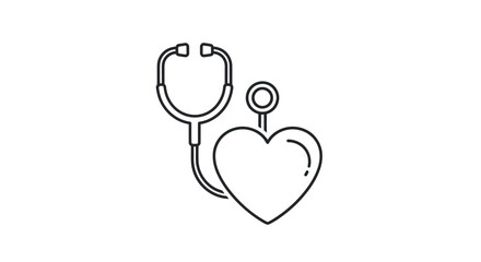 Stethoscope and Heart Outline: Medical Diagnostic Tool for Healthcare.