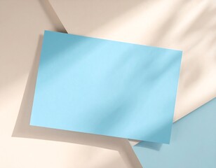 Pastel minimal background with blue card and leaf shadow for presentation