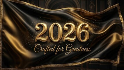 The year 2026 is crafted for greatness on a luxurious black and gold banner.