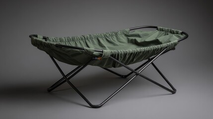 Collapsible hammock bed with dark green fabric for comfort and relaxation