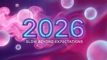 The year 2026 lights up with glowing bubbles.