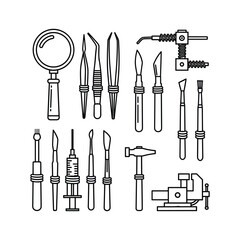Outline Vector Icons: Precision, Surgical, and Workshop Tools Collection