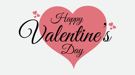Happy valentines day greeting text written in elegant black script font overlaid on a large pink heart shape with small decorative hearts