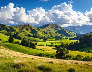 Picturesque Rolling Hills and Dramatic Clouds in a Serene Landscape View