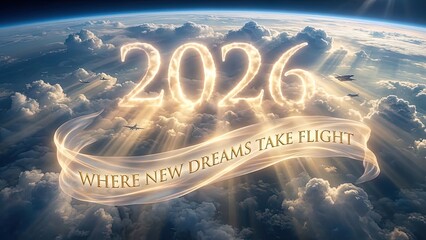 Year 2026 new dreams ascend above clouds
