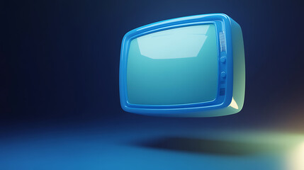 Vintage television set rendered in a blue color palette. The design evokes a sense of nostalgia for older technology. The lighting creates a soft, inviting atmosphere.