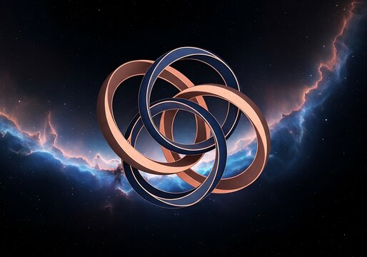 Abstract Geometric Rings Against a Cosmic Nebula Backdrop Rendering
