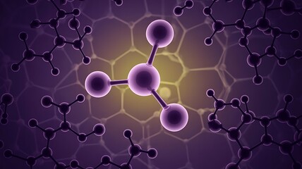 Purple molecular structure with glowing center molecule