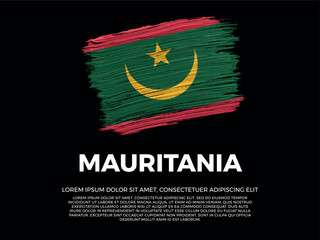 Flag of Mauritania. Mauritanian and African and Arab Culture. Vibrant, textured brushstroke effect style. Black background with copy space. Dramatic composition in negative space.