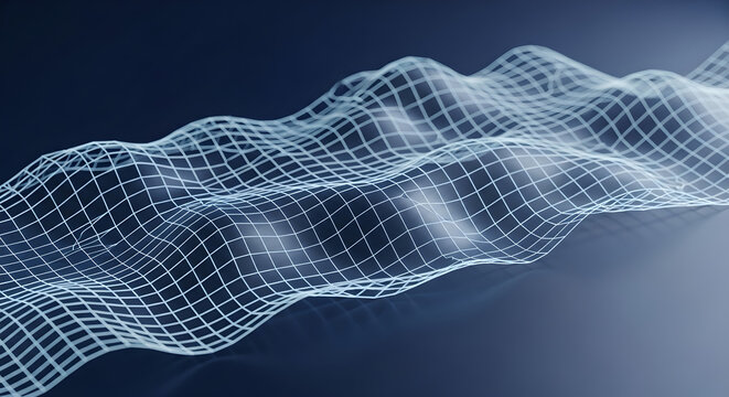 Wireframe Grid Abstract Background Blue Copy Space
