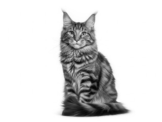 Obraz premium Majestic maine coon cat sits proudly in black and white studio portrait