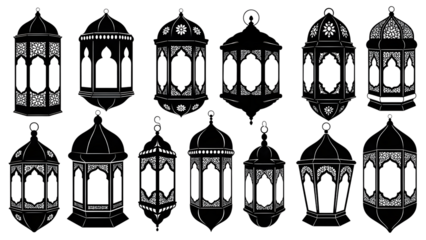 Abstract lanterns in black and white with high contrast edges