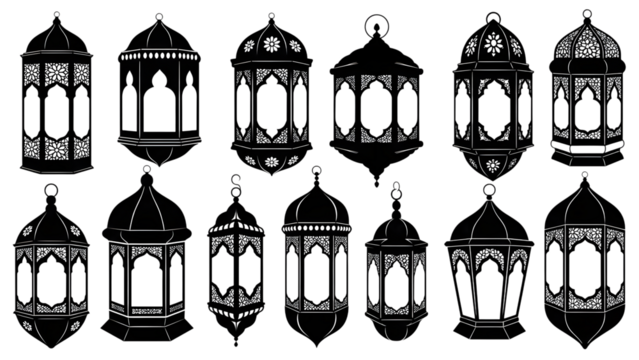 Abstract lanterns in black and white with high contrast edges