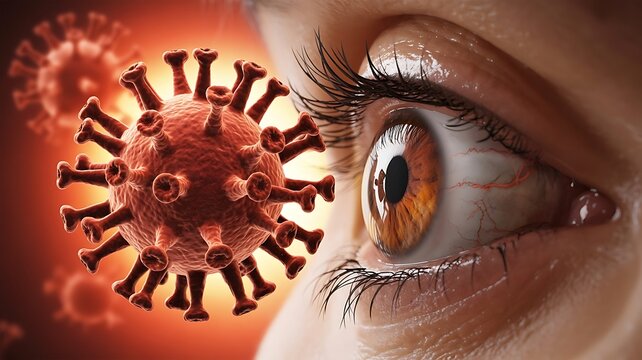 Close-up of Human Eye and Coronavirus Particle image