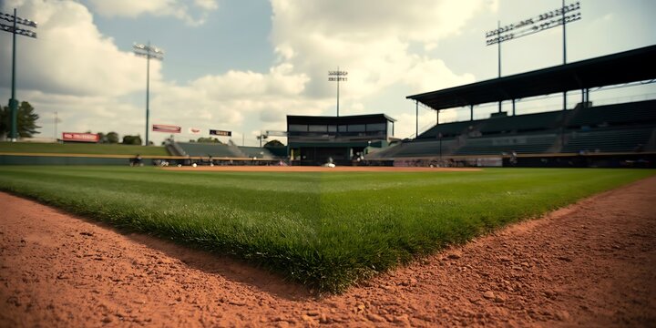 Baseball Field Diamond and Outfield with Stadium Seating
