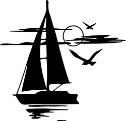 silhouette of the ship black and white illlustration design 