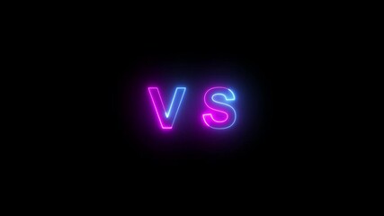 Abstract glowing neon Versus vs background icon animation. VS letters for sports, fight, competition, neon animated versus vs bars neon multiplayer co op team with smoky black background 4k looping