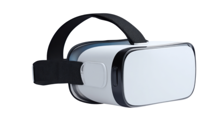 White Virtual Reality Headset with Black Strap Isolated on White Background