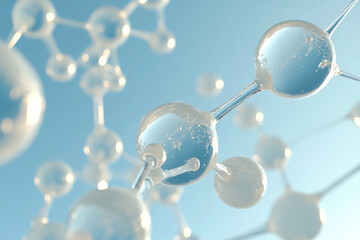 Abstract molecular structure with transparent spheres and a light blue background. a close-up of a molecular structure, perfect for science and technology concepts.