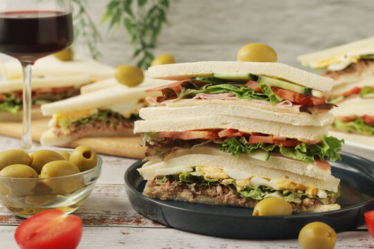 Different Italian tramezzini sandwich in tradition triangle form