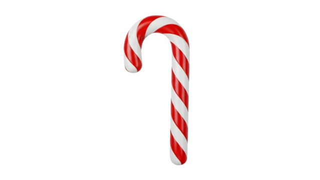 Festive candy cane with red and white stripes on a black background