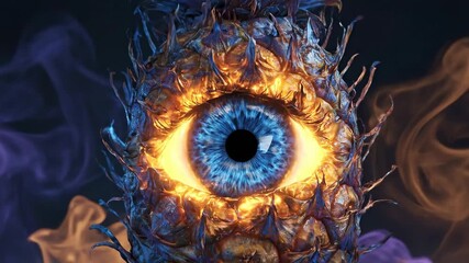 A surreal pineapple with a large, peacefully closed human eye on its textured skin. - Powered by Adobe