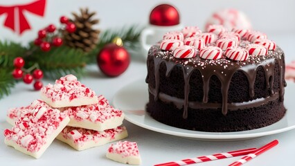 festive table featuring delightful dessert display with variety of holiday treats, including cakes, cookies, and candies, creating joyful atmosphere